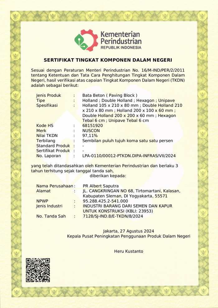 Sertifikat TKDN PAVING BLOCK
